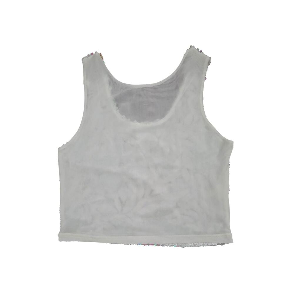 Vintage Sequin Top Womens M White & Iridescent Pink Embellished Lined - Picture 4 of 7